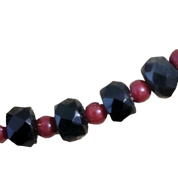 Vintage Heavy Glass Bead Necklace Red Black Women Adjustable Jewelry Retro Glam - Picture 8 of 11